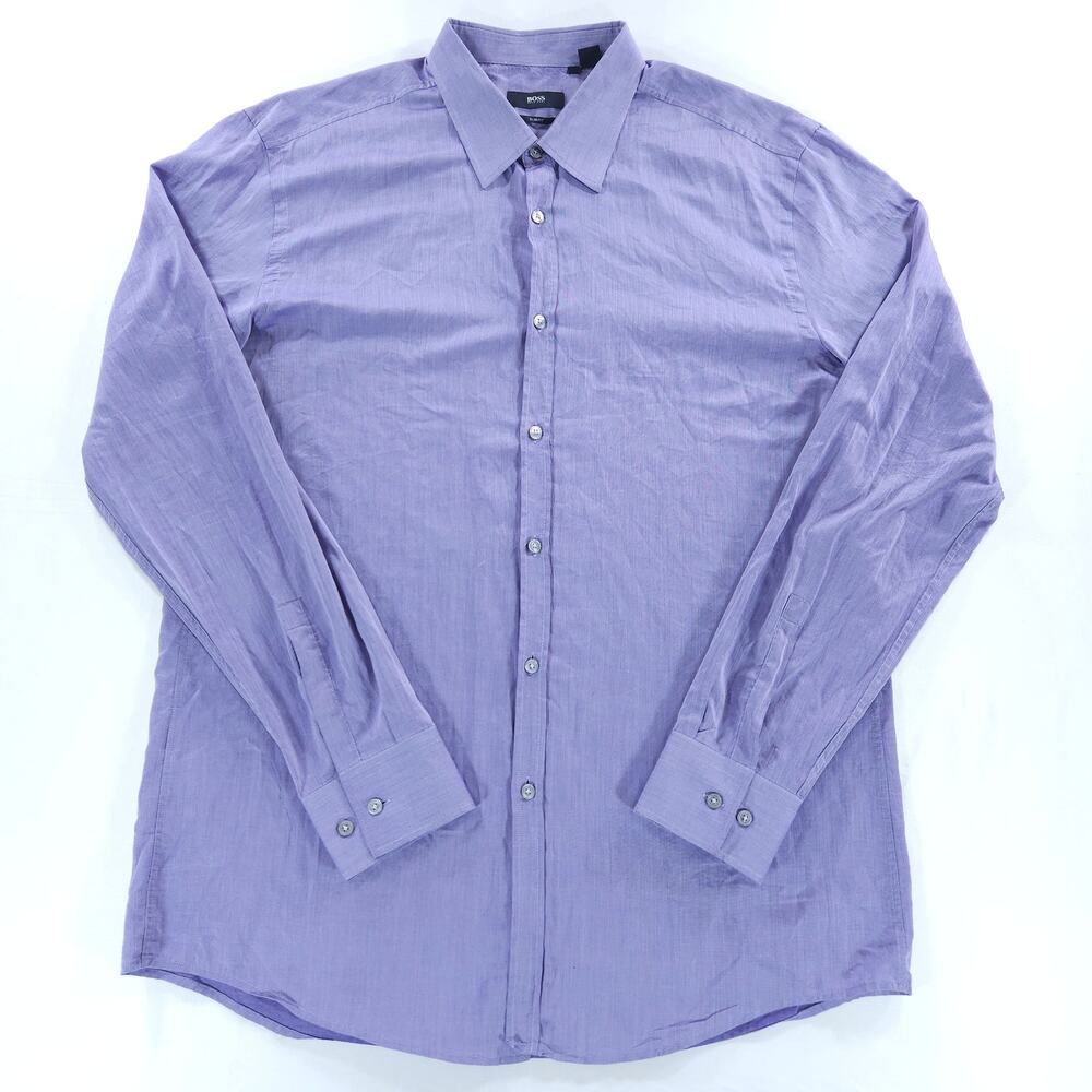 BOSS Hugo Boss Slim Fit Dress Shirt Mens 44/17.5 Purple Finest Italian Fabric